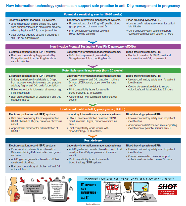 Guidance on how information technology systems can support safe practice in anti-D Ig management in pregnancy, which is outlined in the pdf document above